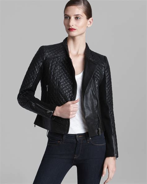 michael kors women's black leather jacket|michael kors leather jacket sale.